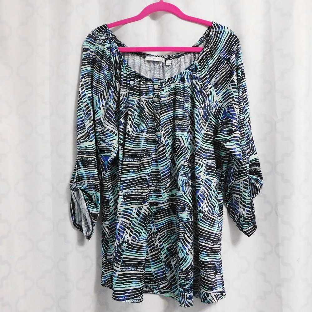 Notations Blue Print 3/4 Sleeve Scoop Neck Pull Over Top - 3X (NWT)